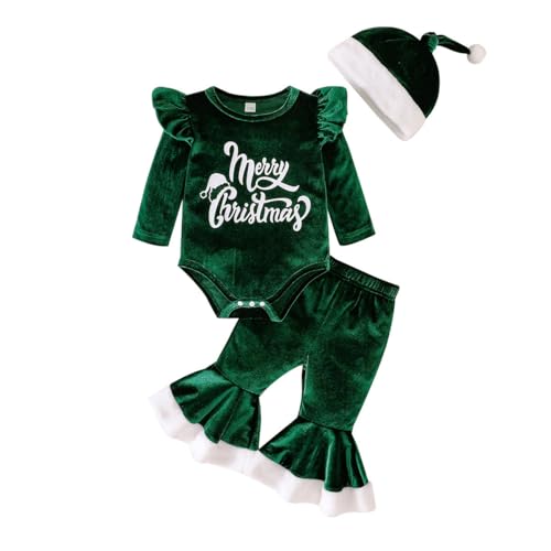 Odizli Baby Weihnachtsoutfit M�dchen Neugeborenes Merry Christmas Herbst Winter Samt Langarm Strampler + Hose + Hut My First Christmas Outfit Mein Erstes Weihnachten Party Kleidung Gr�n 3-6 Monate von Odizli