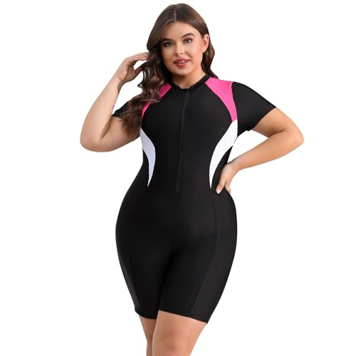 Odizli Badeanzug Damen Große Größe für Mollige Frauen Sport Bauchweg Schwimmanzug mit Bein Kurzarm/Ärmellos Blumen Druck Neopren Kurz Neoprenanzug Rashguard Surfer Bademode Surfanzug Weiß 3XL von Odizli