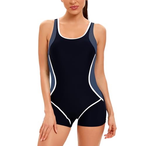 Odizli Badeanzug Damen mit Bein Sport Sexy Push Up Bauchweg Schwimmanzug mit Cups Badeanzüge Große Größe Frauen Sommer Rashguard Bademode Einteiler Strandmode Sun Permeable Swimsuit Schwarz Weiß S von Odizli