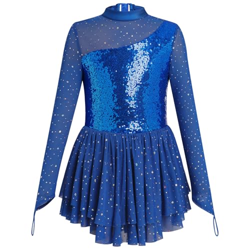 Odizli Ballettkleidung Mädchen Kinder Langarm Glitzer Pailletten Turnanzug Gymnastikanzug Ballett Mesh Tütü Ballettkleid Kürkleider Tanzkleid Ballerina Eiskunstlauf Kleider Blau 5-6 Jahre von Odizli