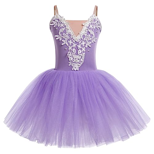 Odizli Ballettkleidung Mädchen Kinder Spitze Gestickt Glitter Ballettkleid Tanzbody Turnanzug Tüllkleid Tutu Tanzkleid Gymnastikanzug Ballettanzug Balletttrikot Ballerina Kleid Lila 11-12 Jahre von Odizli