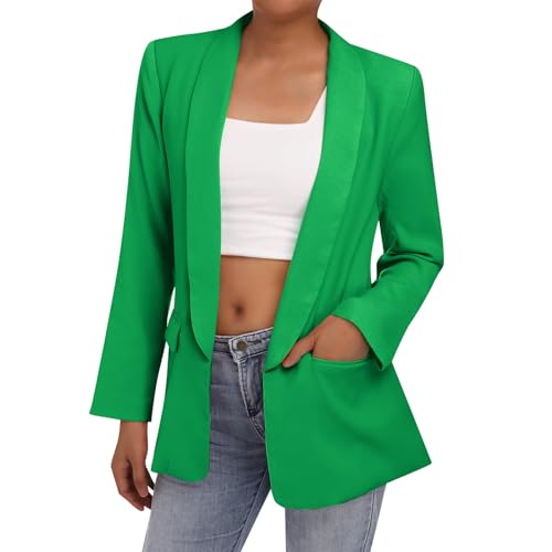 Odizli Blazer Damen Elegant Sportlich Jackett Lang Blaser Jacke Sweatblazer Sommer Leicht Jersey Oversize Longblazer mit Tasche Langarm Casual Cardigan Business Anzug Grün L von Odizli