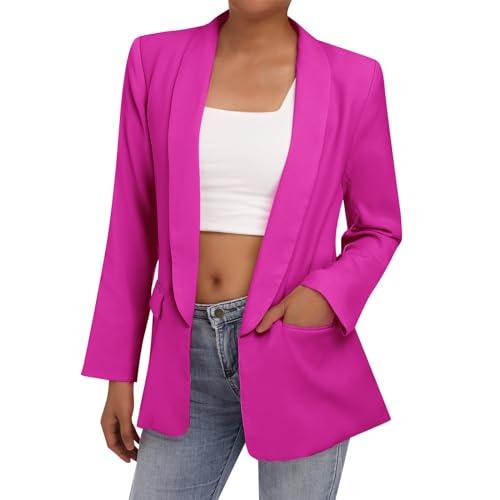 Odizli Blazer Damen Elegant Sportlich Jackett Lang Blaser Jacke Sweatblazer Sommer Leicht Jersey Oversize Longblazer mit Tasche Langarm Casual Cardigan Business Anzug Rosenrot M von Odizli