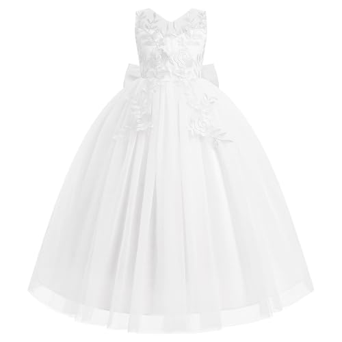 Odizli Blumenm�dchenkleider Kinder �rmellos V-Ausschnitt Prinzessin Blumenm�dchen Kleid T�llkleid Hochzeit Festliches Erstkommunion Kommunionkleid Abendkleider Hochzeitskleid Wei� 13-14 Jahre von Odizli