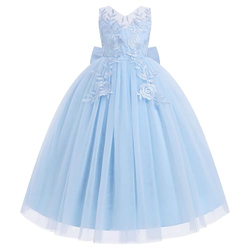 Odizli Blumenmädchenkleider Kinder Ärmellos V-Ausschnitt Prinzessin Blumenmädchen Kleid Tüllkleid Hochzeit Festliches Erstkommunion Kommunionkleid Abendkleider Hochzeitskleid Blau 13-14 Jahre von Odizli