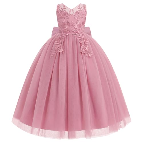 Odizli Blumenmädchenkleider Kinder Ärmellos V-Ausschnitt Prinzessin Blumenmädchen Kleid Tüllkleid Hochzeit Festliches Erstkommunion Kommunionkleid Abendkleider Hochzeitskleid Bohnenrosa 5-6 Jahre von Odizli