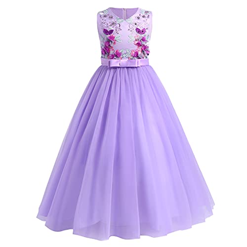 Odizli Blumenmädchenkleider Kommunionkleider Mädchen Blume Stickerei Ärmellos Prinzessin Tüllkleid Festliche Hochzeit Brautjungfern Erstkommunion Kleid Lang Abendkleid Ballkleid Violett 13-14 Jahre von Odizli