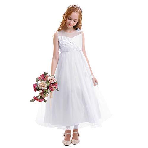 Odizli Blumenmädchenkleider Prinzessin Kleid Mädchen Kinder Ärmellos Lange Tüllkleid Festliche Hochzeit Brautjungfer Erstkommunion Geburtstag Partykleid Puffy Abendkleid Ballkleid B#Weiß 11-12 Jahre von Odizli