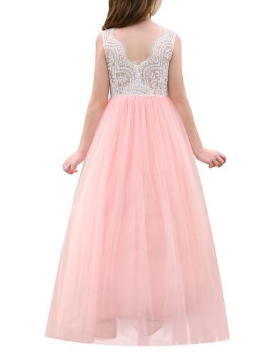Odizli Blumenmädchenkleider Prinzessin Kleid Mädchen Kinder Ärmellos Spitze Rückenfreies A-Linie Tüllkleid Festlich Hochzeit Erstkommunion Kommunionkleid Abendkleid Lang Ballkleid Rosa 7-8 Jahre von Odizli