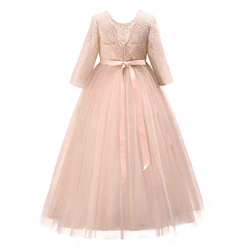 Odizli Blumenmädchenkleider Prinzessin Kleid Mädchen Lang Abendkleid Kinder 3/4 Ärmel Spitze Stickerei Tüllkleid Festlich Hochzeit Erstkommunion Geburtstag Partykleid Ballkleid Champagner 11-12 Jahre von Odizli