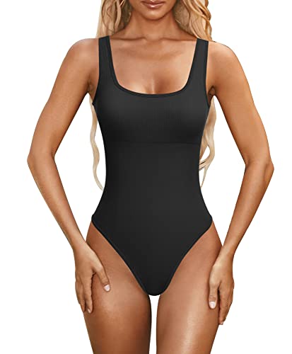 Odizli Body Shaper Damen Bodysuit Women Shapewear Bauchweg Extra Stark Shaping Sexy Ärmellos Gerippt Seamless Yoga Sport Jumpsuit Figurformende Unterwäsche Schwarz #B L von Odizli