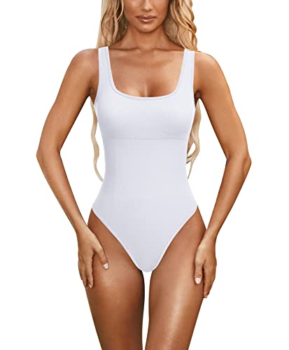 Odizli Body Shaper Damen Bodysuit Women Shapewear Bauchweg Extra Stark Shaping Sexy Ärmellos Gerippt Seamless Yoga Sport Jumpsuit Figurformende Unterwäsche Weiß #B S von Odizli