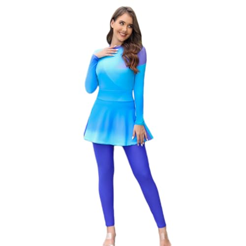 Odizli Burkini Damen Muslim Frauen Muslimische Badeanzug Islamische Langarm Body+Badehose+Wickelrock Pareo Sarong Tuch Strandrock Schwimmanzug Modest Bademode Sommer Lang Surfanzug Blau 3pcs XL von Odizli