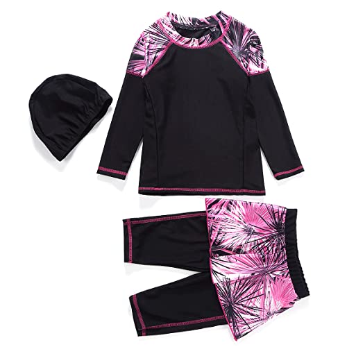 Odizli Burkini Mädchen Kinder Muslim Badeanzug Full Cover Schwimmanzug Muslimische Tankini Islamisch Arabisch Jilbab Langarm Schwimmoberteile+Shorts Badehose+Hijab 3tlg Modest Bademode Rosa 6-7 Jahre von Odizli