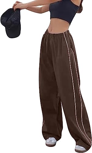 Odizli Cargohose Damen Baggy High Waist Vintage Y2K 2000er Cargo Fallschirm Hose Parachute Track Pants Frauen Fallschirmhose Jogginghose Trackpants Teenager Mädchen Streetwear mit Taschen Braun M von Odizli