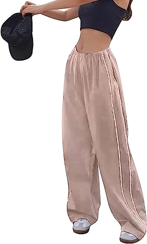 Odizli Cargohose Damen Baggy High Waist Vintage Y2K 2000er Cargo Fallschirm Hose Parachute Track Pants Hip Hop Freizeithose Jogginghose Trackpants Teenager Mädchen Streetwear mit Taschen Rosa L von Odizli