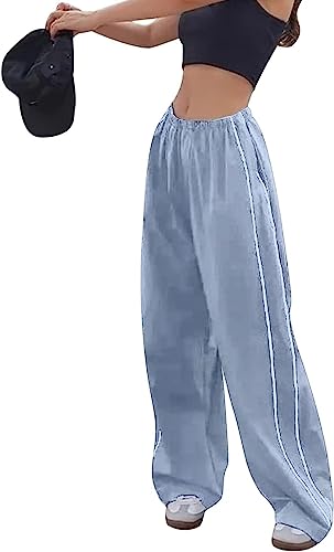 Odizli Cargohose Damen Baggy High Waist Y2K 2000er Cargo Hose Parachute Track Pants Frauen Hip Hop Freizeithose Fallschirmhose Jogginghose Trackpants Teenager Mädchen Streetwear mit Taschen Blau L von Odizli