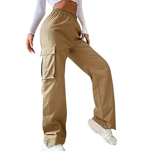 Odizli Cargohose Damen Baggy High Waist Y2K Fallschirm Hose Vintage Parachute Pants Hip Hop Freizeithose Klamotten Teenager Mädchen 90er E-Girl Streetwear Frauen Cargo Hosen mit Taschen Khaki M von Odizli