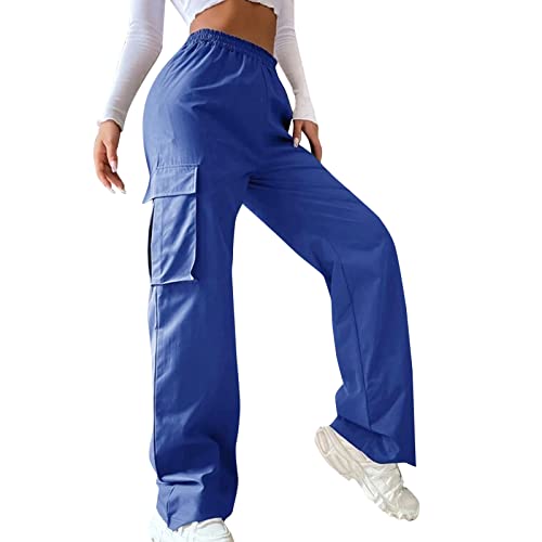 Odizli Cargohose Damen Baggy High Waist Y2K Fallschirm Hose Vintage Parachute Pants Hip Hop Freizeithose Klamotten Teenager Mädchen 90er E-Girl Streetwear Frauen Cargo Hosen mit Taschen Königsblau M von Odizli