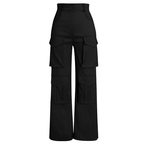Odizli Cargohose Damen Baggy High Waist Y2K Glitzer Satin Cargo Hose 80er Jahre Hip Hop Freizeithose 2000er Jogginghose Teenager Mädchen 90er E-Girl Frauen Festival Streetwear mit Taschen Schwarz XXL von Odizli