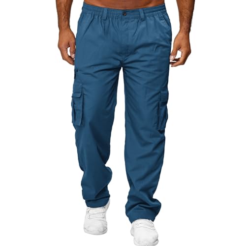 Odizli Cargohose Herren Baggy Lang Cargo Hose Vintage Elastische Taille Parachute Pants Track Hip Hop Freizeithose Jogginghose Trainingshose Sommerhose Streetwear mit Taschen Blau 4XL von Odizli