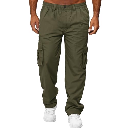 Odizli Cargohose Herren Baggy Lang Cargo Hose Vintage Elastische Taille Parachute Pants Track Hip Hop Freizeithose Jogginghose Trainingshose Sommerhose Streetwear mit Taschen Grün 4XL von Odizli