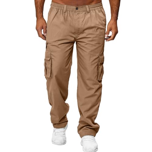 Odizli Cargohose Herren Baggy Lang Cargo Hose Vintage Elastische Taille Parachute Pants Track Hip Hop Freizeithose Jogginghose Trainingshose Sommerhose Streetwear mit Taschen Khaki M von Odizli