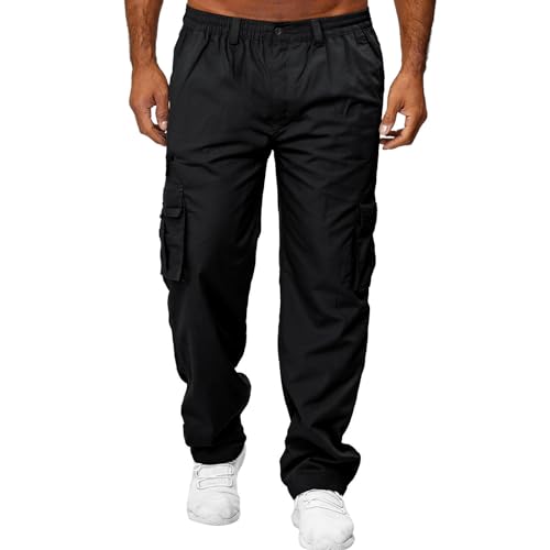 Odizli Cargohose Herren Baggy Lang Cargo Hose Vintage Elastische Taille Parachute Pants Track Hip Hop Freizeithose Jogginghose Trainingshose Sommerhose Streetwear mit Taschen Schwarz 3XL von Odizli