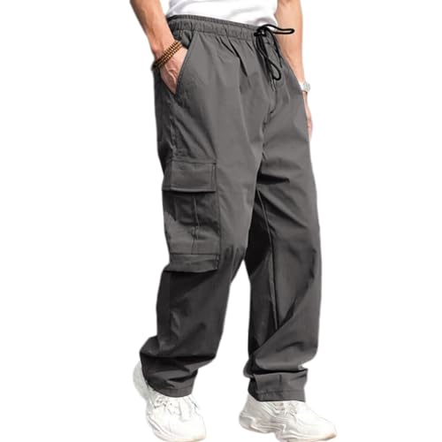 Odizli Cargohose Herren Baggy Lang Cargo Hose Vintage Kordelzug Parachute Pants Track Hip Hop Freizeithose Jogginghose Trainingshose Sommerhose Streetwear mit Taschen Dunkelgrau M von Odizli