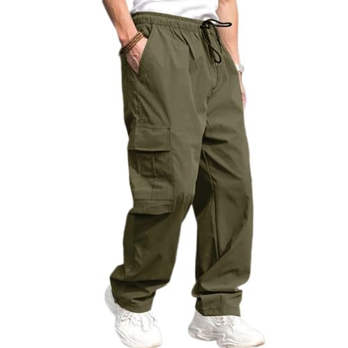 Odizli Cargohose Herren Baggy Lang Cargo Hose Vintage Kordelzug Parachute Pants Track Hip Hop Freizeithose Jogginghose Trainingshose Sommerhose Streetwear mit Taschen Grün M von Odizli