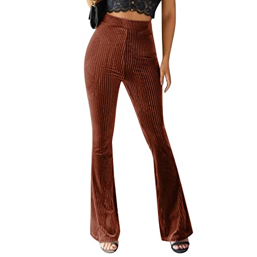 Odizli Cordhose Schlaghose Damen 70er Samt High Waist Locker Bootleg Baggy Stretch Elegant Business Flare Marlenehose Lang Weite Hose Frauen Jogginghosen Bundfaltenhose Freizeithose Hosen Braun M von Odizli