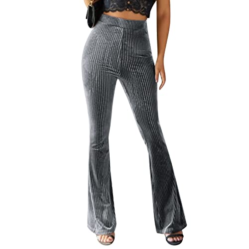 Odizli Cordhose Schlaghose Damen 70er Samt High Waist Locker Bootleg Baggy Stretch Elegant Business Flare Marlenehose Lang Weite Hose Frauen Jogginghosen Bundfaltenhose Freizeithose Hosen Grau L von Odizli