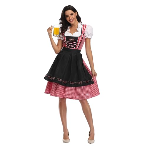 Odizli Dirndl Damen Midi Kurzarm Weiß Blusen Dirndlbluse Trachtenbluse + Schürze Dirndlschürze + Knielang Trachtenrock Maid Outfit Kurz Trachtenkleid Oktoberfest Kleidung Grosse Grössen Schwarz L von Odizli