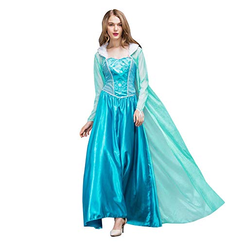 Odizli Elsa Kostüm Erwachsene Damen Prinzessin Lange Kleid mit Handschuhe Halloween Weihnachten Karneval Cosplay Party Verkleidung Costume Grün-Elsa S von Odizli