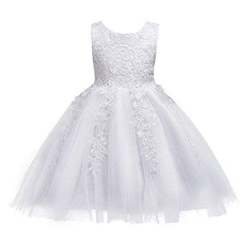 Odizli Festliches Kleid Mädchen Ärmellos Spitze Stickerei Prinzessin Blumenmädchenkleider Tütü Tüllkleid Hochzeit Erstkommunion Taufkleider Party Kommunionkleid Einschulungs Ballkleid Weiß 18 Monate von Odizli