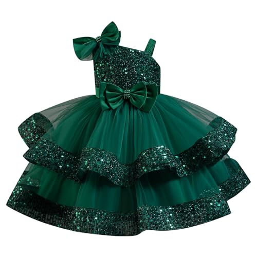 Odizli Festliches Kleid Mädchen Kinder Ärmellos Glitzer Pailletten Prinzessin Tüllkleid Taufkleider Hochzeit Geburtstag Einschulung Abendkleid Blumenmädchenkleider Festkleid Grün 1-2 Jahre von Odizli