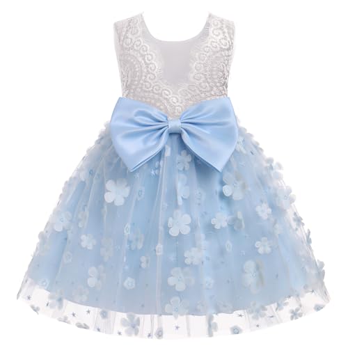 Odizli Festliches Kleid Mädchen Kinder Ärmellos Spitze Rückenfreies 3D Blume Tüllkleid Prinzessin A-Linie Blumenmädchenkleider Hochzeit Geburtstag Knielang Abendkleid Ballkleid Blau 3-4 Jahre von Odizli