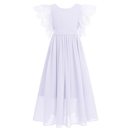 Odizli Festliches Kleid Mädchen Kinder Hochzeit Blumenmädchenkleider Boho Spitze Rüschen Kurzarm Prinzessin Chiffon Kommunionkleid Erstkommunion Kleid Lang Ballkleid Abendkleid Weiß 11-12 Jahre von Odizli