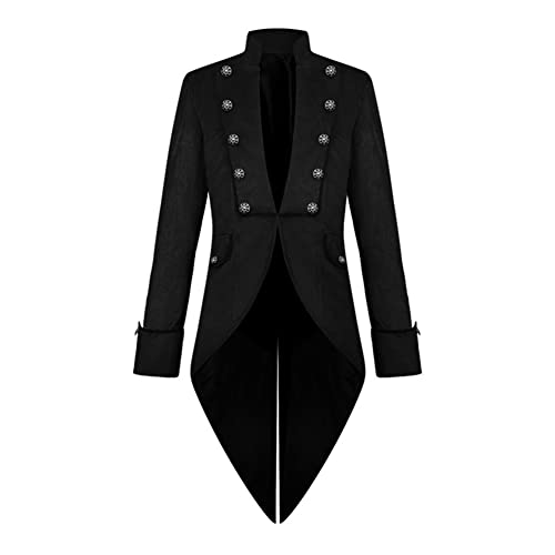 Odizli Frack Herren Mittelalter Kleidung Gothic Steampunk Gehrock Mantel Männer Viktorianisches Renaissance Vikings Piratenkostüm Vampir Kostüm Halloween Karneval Cosplay Faschingskostüme Schwarz M von Odizli