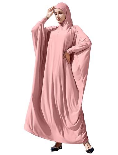 Odizli Gebetskleidung für Frauen Abaya Muslim Damen Hijab Kleid mit Kapuze Langarm Islamische Muslimische Arabisch Maxi Robe Jilbab Khimar Kaftan Ramadan Burka Lang Gebetskleid Rosa Einheitsgröße von Odizli