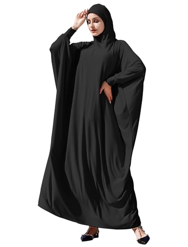 Odizli Gebetskleidung für Frauen Abaya Muslim Damen Hijab Kleid mit Kapuze Langarm Islamische Muslimische Arabisch Maxi Robe Jilbab Khimar Kaftan Ramadan Burka Lang Gebetskleid Schwarz Einheitsgröße von Odizli