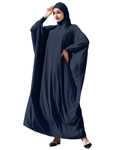 Odizli Gebetskleidung für Frauen Abaya Muslim Damen Hijab Kleid mit Kapuze Langarm Islamische Muslimische Arabisch Maxi Robe Jilbab Khimar Kaftan Ramadan Lang Gebetskleid Marineblau Einheitsgröße von Odizli
