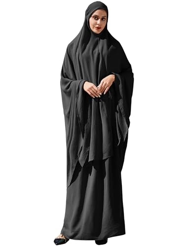 Odizli Gebetskleidung für Frauen Abaya Muslim Damen Langarm Hijab Lang Top + Maxi Rock Ramadan Outfit Islamische Muslimische Robe Kaftan Jilbab Khimar Burka Lang Gebetskleid Schwarz Einheitsgröße von Odizli