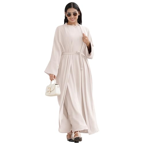 Odizli Gebetskleidung für Frauen Abaya Muslim Damen Muslimische Islamische Kleidung Ärmellos Maxikleid + Langarm Lang Cardigan Kaftan Gebetskleid Namaz Elbisesi Ramadan Outfit Beige-Nein Hijab S von Odizli