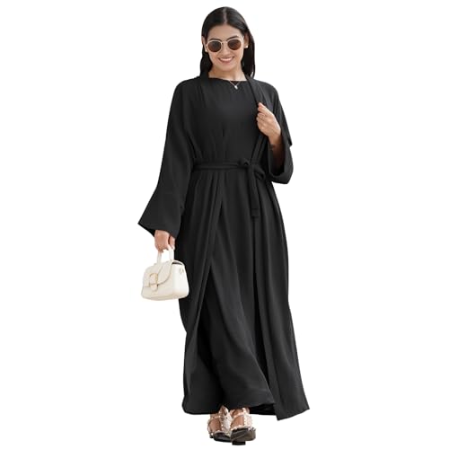 Odizli Gebetskleidung für Frauen Abaya Muslim Damen Muslimische Islamische Kleidung Ärmellos Maxikleid + Langarm Lang Cardigan Kaftan Gebetskleid Namaz Elbisesi Ramadan Outfit Schwarz-Nein Hijab L von Odizli