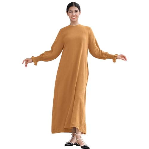 Odizli Gebetskleidung für Frauen Abaya Muslim Damen Muslimische Islamische Kleidung Dubai Langarm Lang Gebetskleid Kaftan Khimar Hijab Kleid Namaz Elbisesi Ramadan Maxikleid Khaki（Nein Hijab） M/L von Odizli