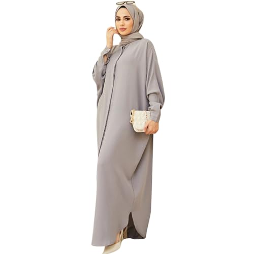 Odizli Gebetskleidung für Frauen Abaya Muslim Damen Muslimische Islamische Kleidung Fledermaus Langarm Lang Hemd Kaftan Khimar Kleid Namaz Elbisesi Ramadan Maxikleid Gebetskleid Grau Einheitsgröße von Odizli