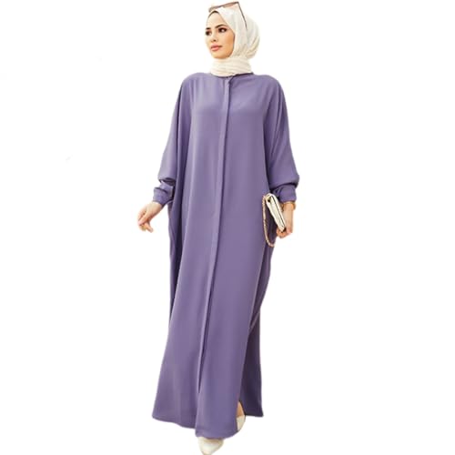 Odizli Gebetskleidung für Frauen Abaya Muslim Damen Muslimische Islamische Kleidung Fledermaus Langarm Lang Hemd Kaftan Khimar Kleid Namaz Elbisesi Ramadan Maxikleid Gebetskleid Lila Einheitsgröße von Odizli
