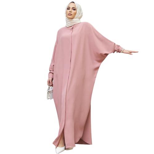 Odizli Gebetskleidung für Frauen Abaya Muslim Damen Muslimische Islamische Kleidung Fledermaus Langarm Lang Hemd Kaftan Khimar Kleid Namaz Elbisesi Ramadan Maxikleid Gebetskleid Rosa Einheitsgröße von Odizli