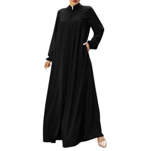Odizli Gebetskleidung für Frauen Abaya Muslim Damen Muslimische Islamische Kleidung Langarm Stehkragen Zip Up Lang Gebetskleid Dubai Kaftan Khimar Kleid Namaz Elbisesi Ramadan Maxikleid Schwarz XXL von Odizli